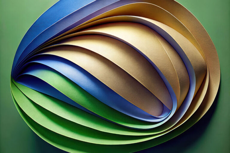abstract image with green blue and yellow arcs