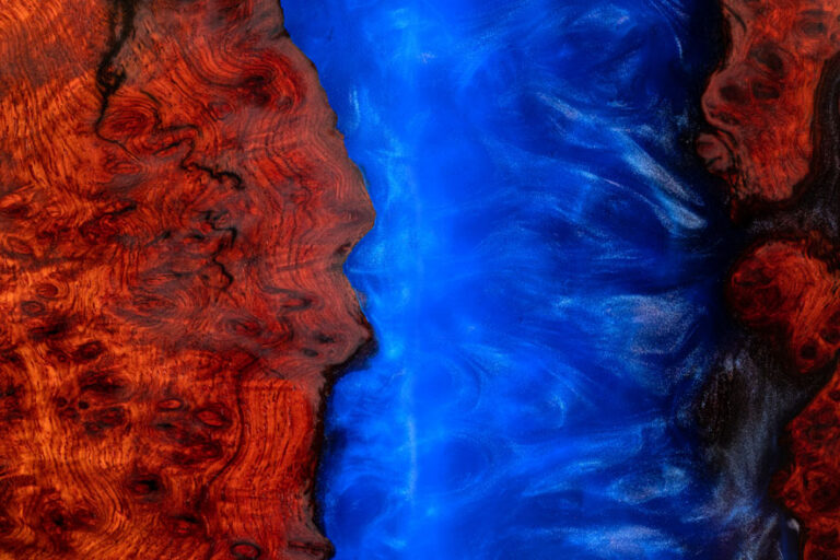 abstract wood and blue resin river art