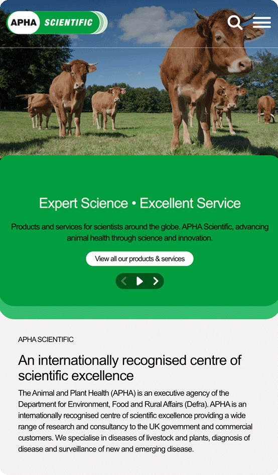 APHA Scientific mobile home page screen