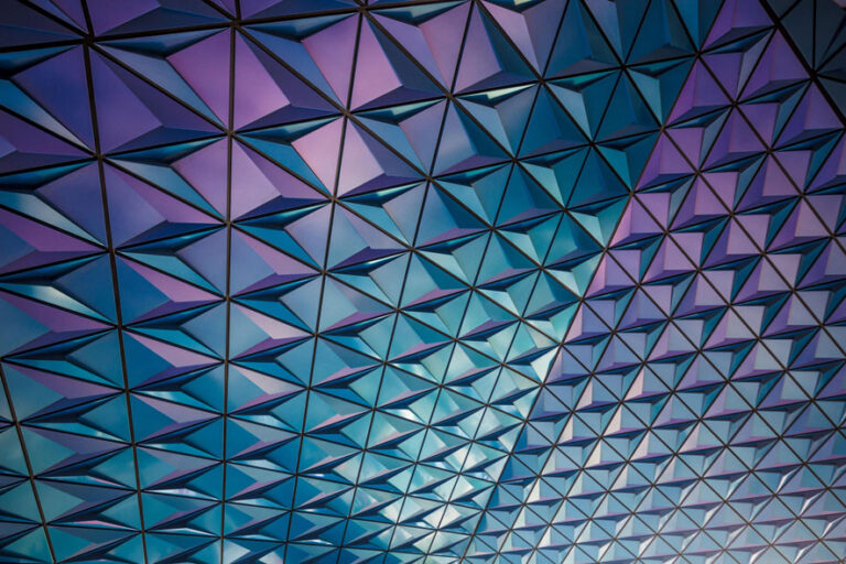 geometric patterns of blue and purple architecture