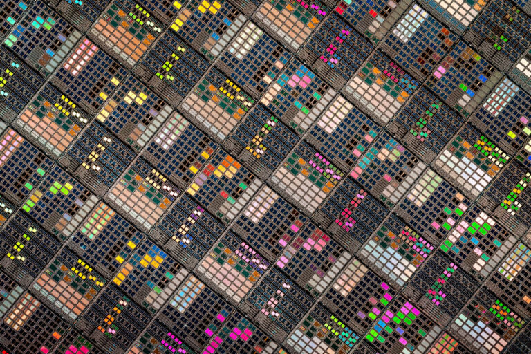 microscopic view of a semiconductor silicon wafer