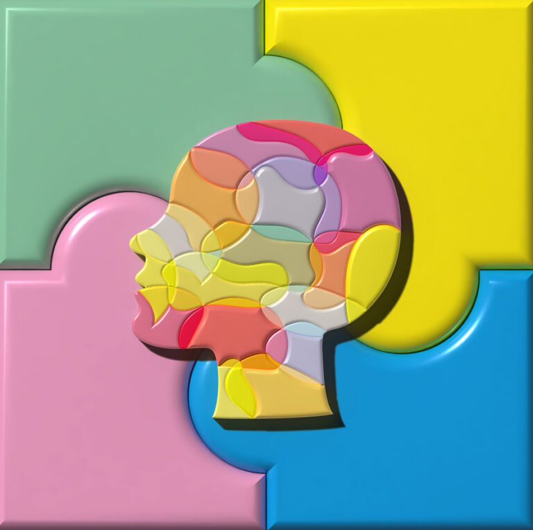 puzzle pieces forming head profile